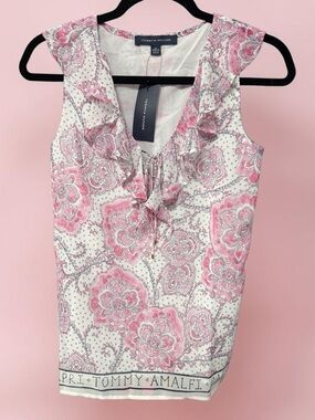 Tommy Hilfiger women’s size XS Ruffles sleeveless blouse pink floral ruffle $70